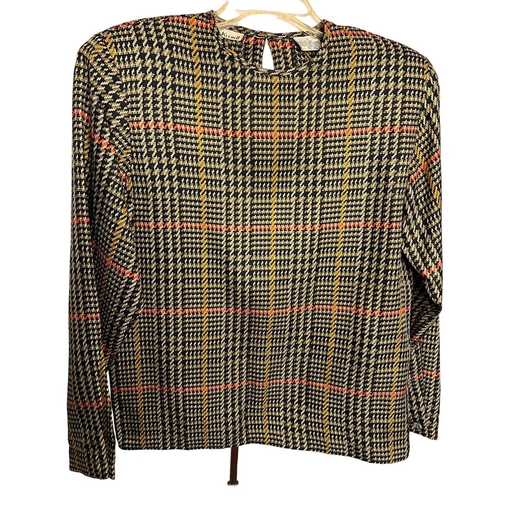 Ann Klein II Size 4 Blouse Silk Plaid Pull over Career Wear Boho Chic